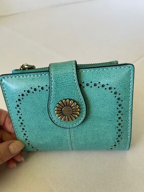 SENDEFN RFID SECURITY ACCORDION STYLE LEATHER SUNFLOWER SNAP CLOSER BIFOLD